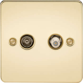 Knightsbridge Flat Plate Polished Brass TV & SAT TV Outlet (isolated)