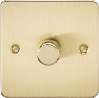 Knightsbridge Flat Plate Brushed Brass 1 Gang 2-Way 10-200W (5-150W LED) Trailing Edge Dimmer