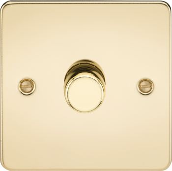 Knightsbridge Flat Plate Polished Brass 1 Gang 2-Way 10-200W (5-150W LED) Trailing Edge Dimmer