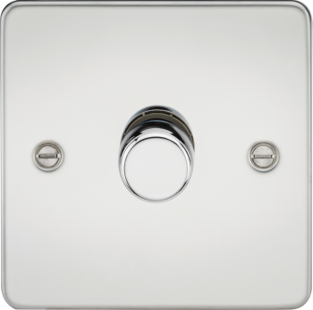 Knightsbridge Flat Plate Polished Chrome 1G 2 way 10-200W (5-150W LED) Trailing Edge Dimmer