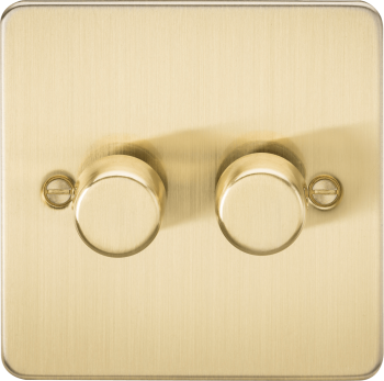 Knightsbridge Brushed Brass Flat Plate 2G 2 way 10-200W (5-150W LED) trailing edge dimmer