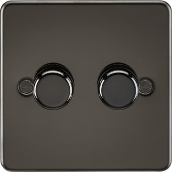 Knightsbridge Flat Plate Gunmetal 2 Gang 2-Way 10-200W (5-150W LED) Trailing Edge Dimmer