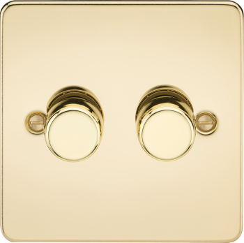 Knightsbridge Flat Plate Polished Brass 2 Gang 2-Way 10-200W (5-150W LED) Trailing Edge Dimmer