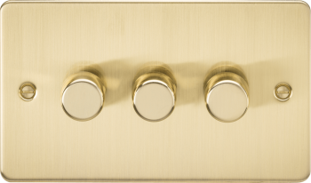 Knightsbridge Brushed Brass Flat Plate 3G 2 way 10-200W (5-150W LED) trailing edge dimmer