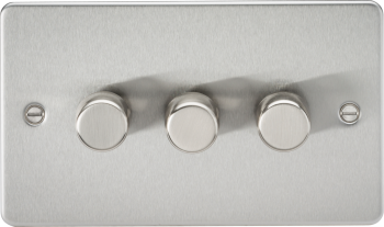 Knightsbridge Flat Plate Brushed Chrome 3 Gang 2-Way 10-200W (5-150W LED) Trailing Edge Dimmer