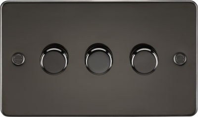 Knightsbridge Flat Plate Gunmetal 3 Gang 2-Way 10-200W (5-150W LED) Trailing Edge Dimmer