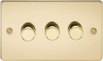 Knightsbridge Flat Plate Polished Brass 3 Gang 2-Way 10-200W (5-150W LED) Trailing Edge Dimmer