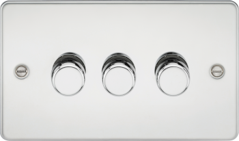 Knightsbridge Flat Plate Polished Chrome 3G 2 way 10-200W (5-150W LED) Trailing Edge Dimmer