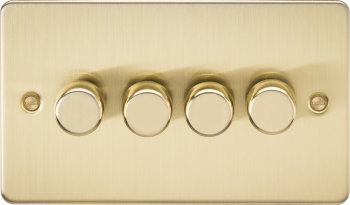 Knightsbridge Flat Plate Brushed Brass 4 Gang 2-Way 10-200W (5-150W LED) Trailing Edge Dimmer