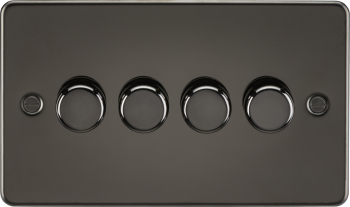 Knightsbridge Flat Plate Gunmetal 4 Gang 2-Way 10-200W (5-150W LED) Trailing Edge Dimmer