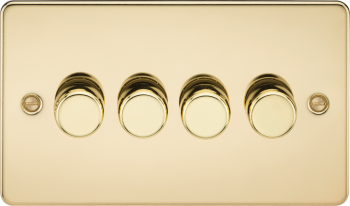 Knightsbridge Flat Plate Polished Brass 4 Gang 2-Way 10-200W (5-150W LED) Trailing Edge Dimmer
