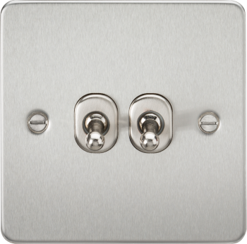 Knightsbridge Flat Plate Brushed Chrome 2 Gang 10 Amp 2-Way Toggle Switch