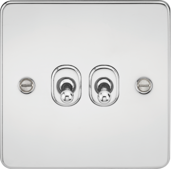 Knightsbridge Flat Plate Polished Chrome 10AX 2 Gang 2-Way Toggle Switch