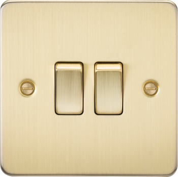 Knightsbridge Flat Plate Brushed Brass 2 Gang 10 Amp 2-Way Light Switch