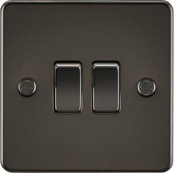 Knightsbridge Flat Plate Gunmetal 2 Gang 10 Amp 2 Way Light Switch