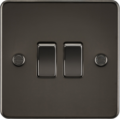 Knightsbridge Flat Plate Gunmetal 2 Gang 10 Amp 2 Way Light Switch
