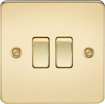 Knightsbridge Flat Plate Polished Brass 2 Gang 10 Amp 2-Way Light Switch