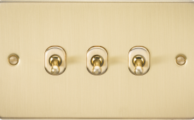Knightsbridge Flat Plate Brushed Brass 3 Gang 10 Amp 2-Way Toggle Switch