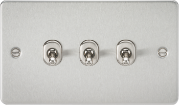 Knightsbridge Flat Plate Brushed Chrome 3 Gang 10 Amp 2-Way Toggle Switch