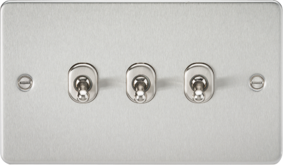 Knightsbridge Flat Plate Brushed Chrome 3 Gang 10 Amp 2-Way Toggle Switch