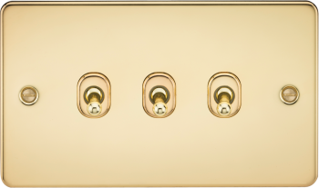 Knightsbridge Flat Plate Polished Brass 3 Gang 10 Amp 2-Way Toggle Switch