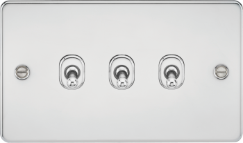 Knightsbridge Flat Plate Polished Chrome 10AX 3 Gang 2-Way Toggle Switch