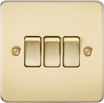 Knightsbridge Flat Plate Brushed Brass 3 Gang 10 Amp 2-Way Light Switch