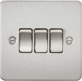 Knightsbridge Flat Plate Brushed Chrome 3 Gang 10 Amp 2-Way Light Switch