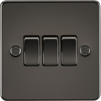 Knightsbridge Flat Plate Gunmetal 3 Gang 10 Amp 2 Way Light Switch