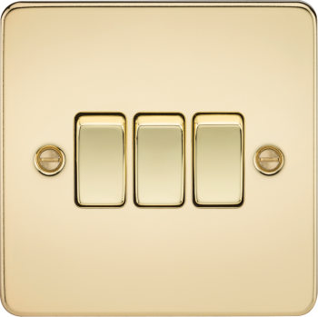 Knightsbridge Flat Plate Polished Brass 3 Gang 10 Amp 2-Way Light Switch