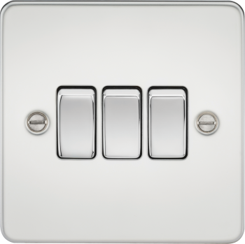 Knightsbridge Flat Plate Polished Chrome 10AX 3 Gang 2-Way Switch