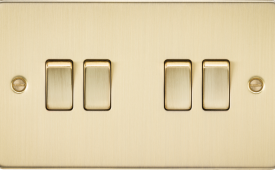 Knightsbridge Flat Plate Brushed Brass 4 Gang 10 Amp 2-Way Light Switch