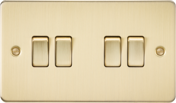 Knightsbridge Flat Plate Brushed Brass 4 Gang 10 Amp 2-Way Light Switch