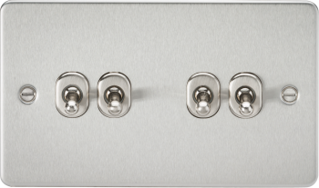 Knightsbridge Flat Plate Brushed Chrome 4 Gang 10 Amp 2-Way Toggle Switch