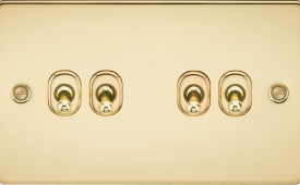 Knightsbridge Flat Plate Polished Brass 4 Gang 10 Amp 2-Way Toggle Switch