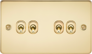Knightsbridge Flat Plate Polished Brass 4 Gang 10 Amp 2-Way Toggle Switch