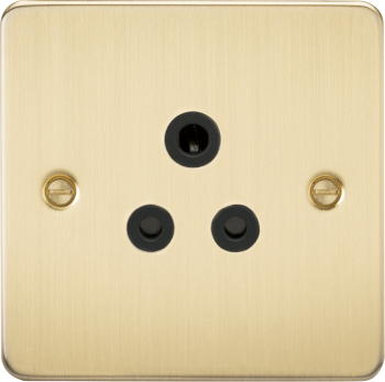 Knightsbridge Brushed Brass Flat Plate 5A unswitched socket with black insert