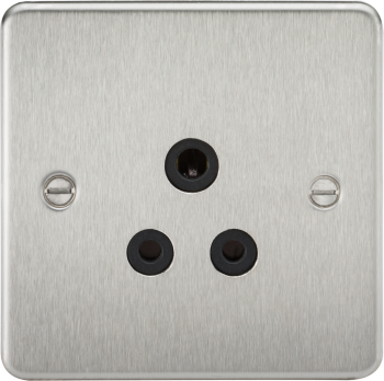 Knightsbridge Flat Plate Brushed Chrome 5 Amp Round Pin Unswitched Socket