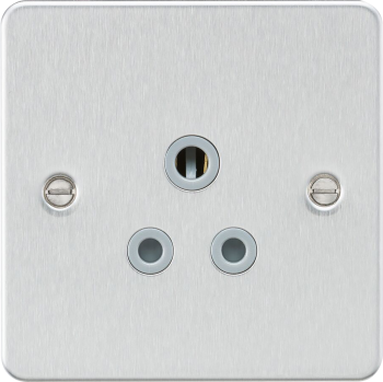 Knightsbridge Flat Plate Brushed Chrome 5 Amp Round Pin Unswitched Socket