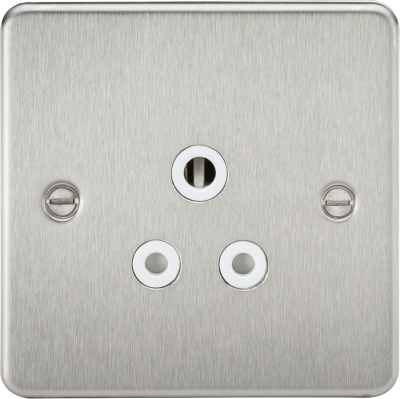 Knightsbridge Flat Plate Brushed Chrome 5 Amp Round Pin Unswitched Socket