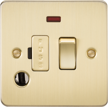 Knightsbridge Flat Plate Brushed Brass 13A Switched Fused Spur Unit with Neon and Flex Outlet