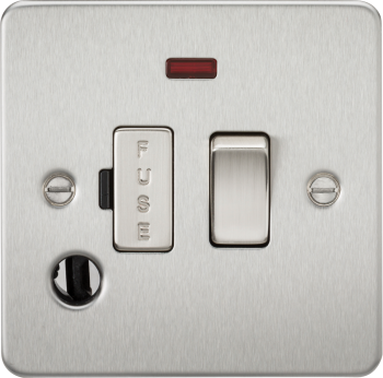 Knightsbridge Flat Plate Brushed Chrome 13A Switched Fused Spur Unit with Neon and Flex Outlet
