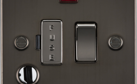 Knightsbridge Flat Plate Gunmetal 13A Switched Fused Spur Unit with Neon & Flex Outlet
