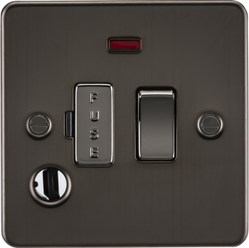 Knightsbridge Flat Plate Gunmetal 13A Switched Fused Spur Unit with Neon & Flex Outlet
