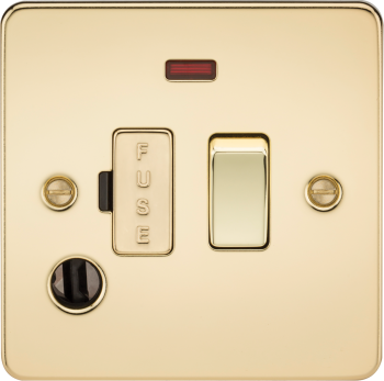 Knightsbridge Flat Plate Polished Brass 13A Switched Fused Spur Unit with Neon and Flex Outlet