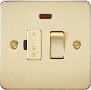 Knightsbridge Flat Plate Brushed Brass 13A Switched Fused Spur Unit with Neon