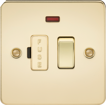 Knightsbridge Flat Plate Polished Brass 13A Switched Fused Spur Unit with Neon