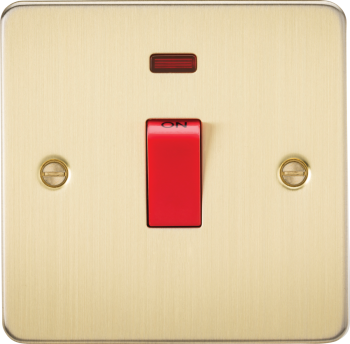 Knightsbridge Flat Plate Brushed Brass 45 Amp 1 Gang DP Switch with Neon