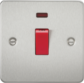 Knightsbridge Flat Plate Brushed Chrome 45 Amp 1 Gang DP Switch with Neon