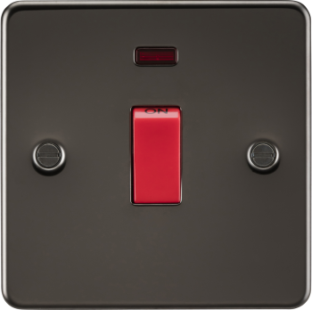 Knightsbridge Flat Plate Gunmetal 45 Amp Double Pole Switch with Neon